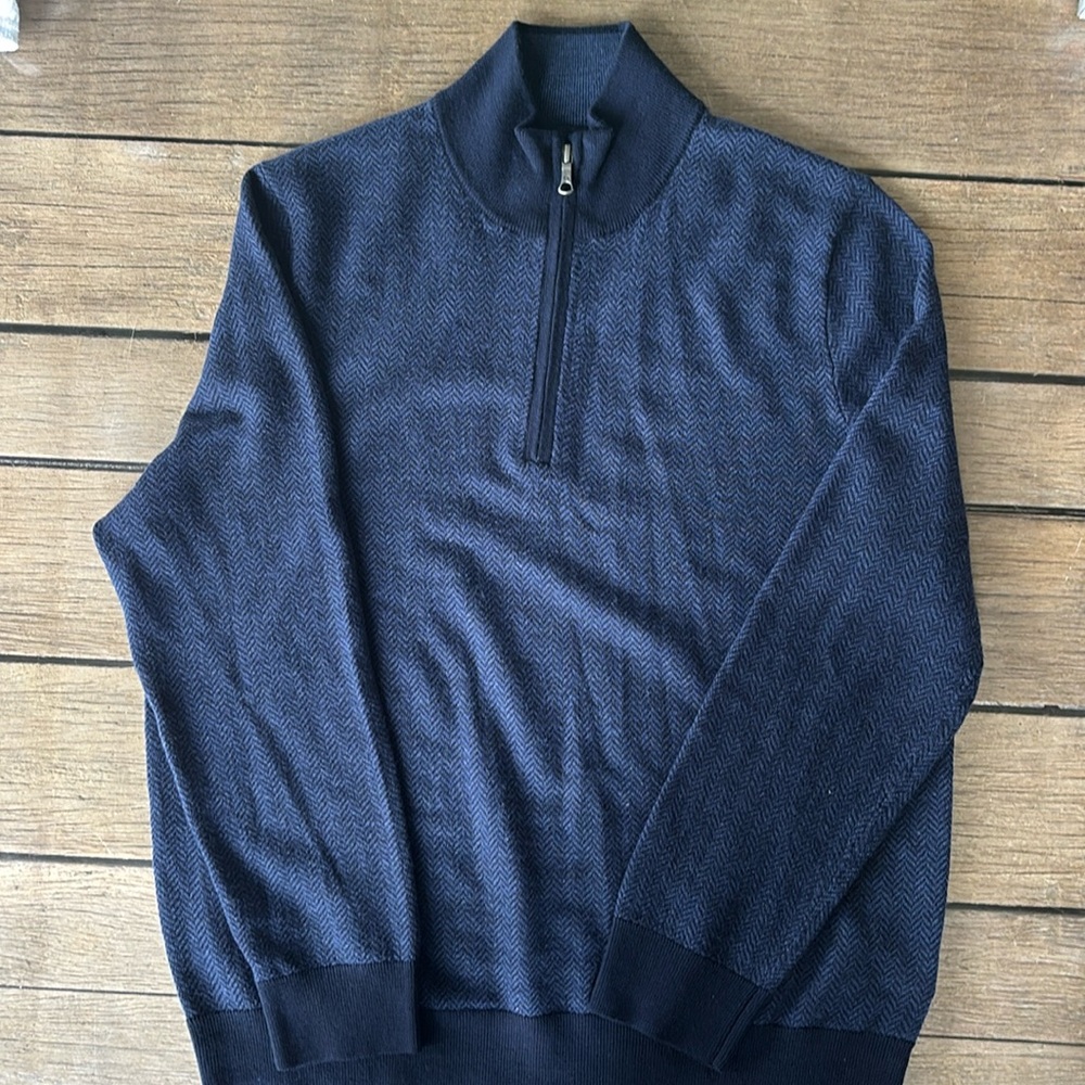 Men's Brooks Brothers Large Extra Fine Merino Wool Navy Half-Zip